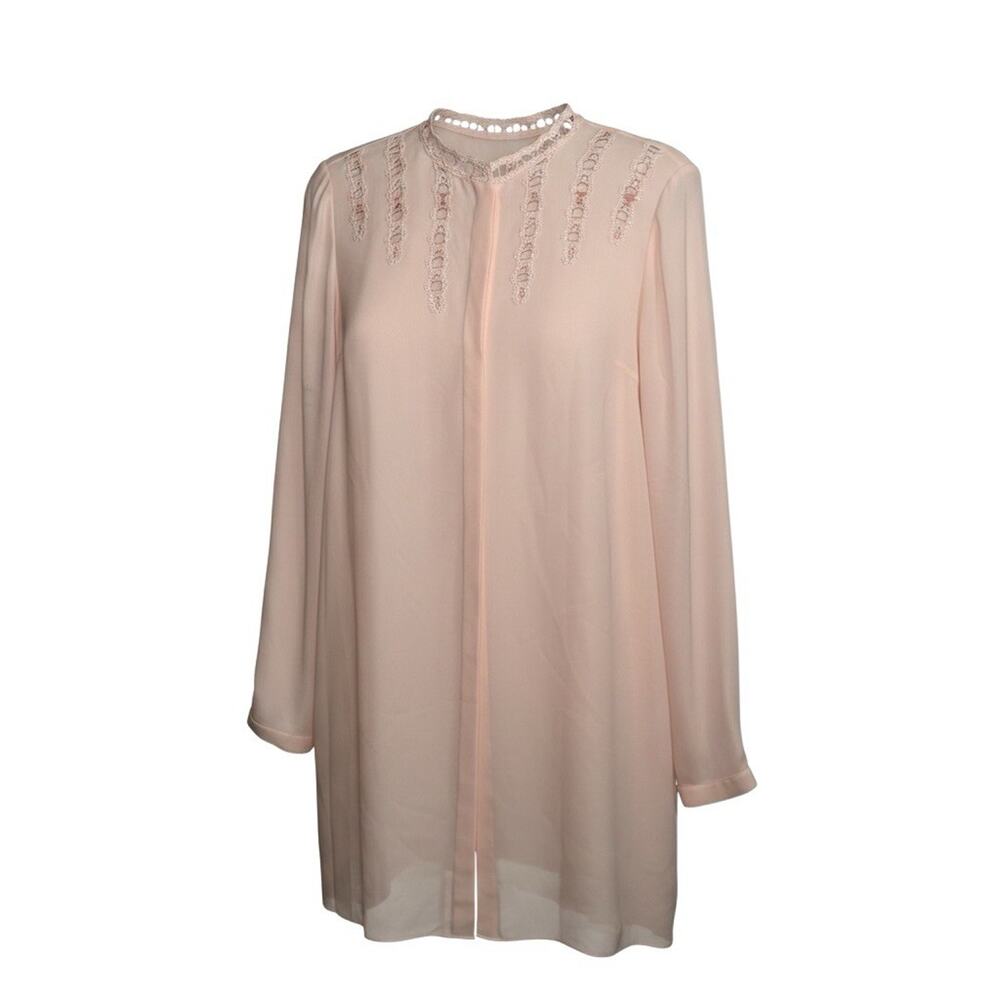 Elie Tahari 100% Silk Blush Pink Cutwork Embroidery Long Sleeve Tunic Top Size L - Picture 2 of 9